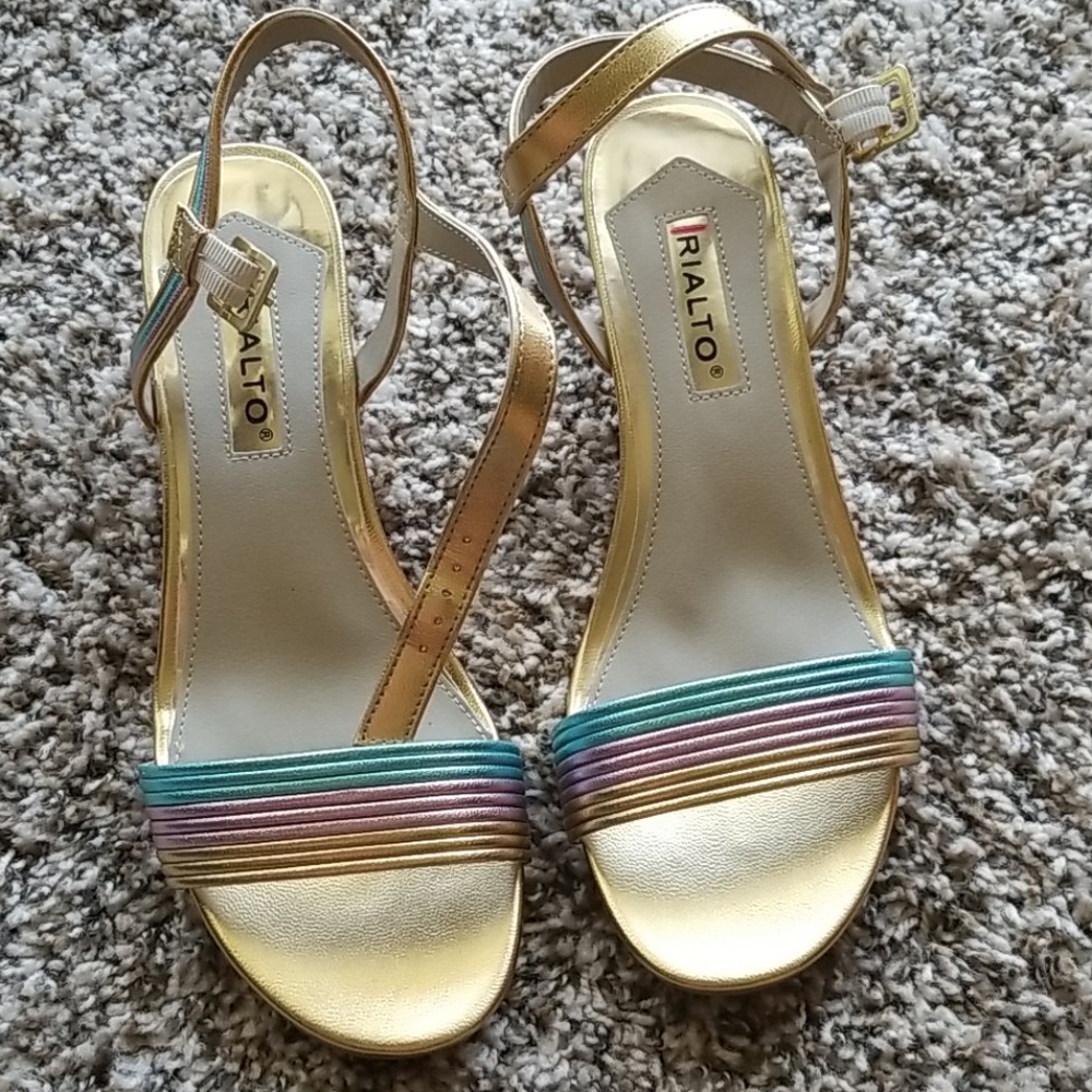 Metallic Rialto Wedge Sandals